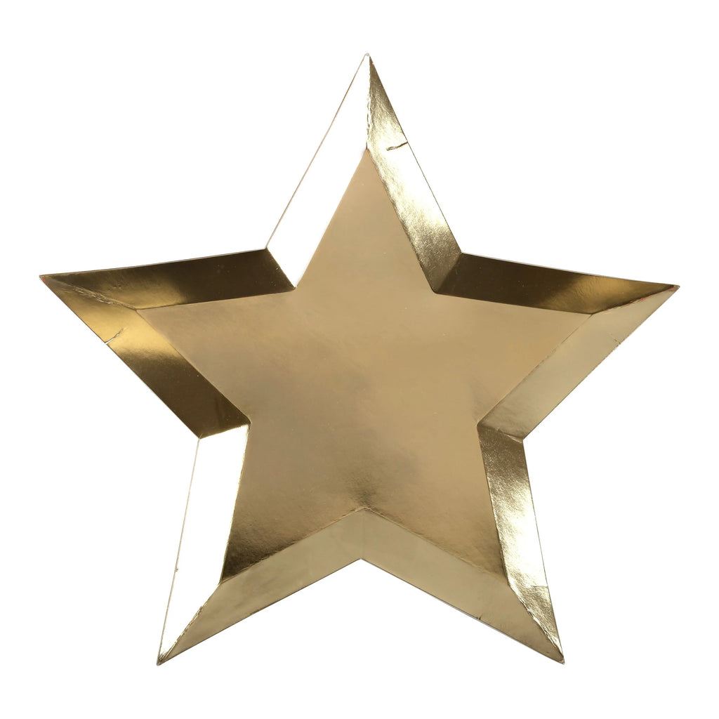 Platos de papel con forma de estrella y lámina dorada (8 uds.)
