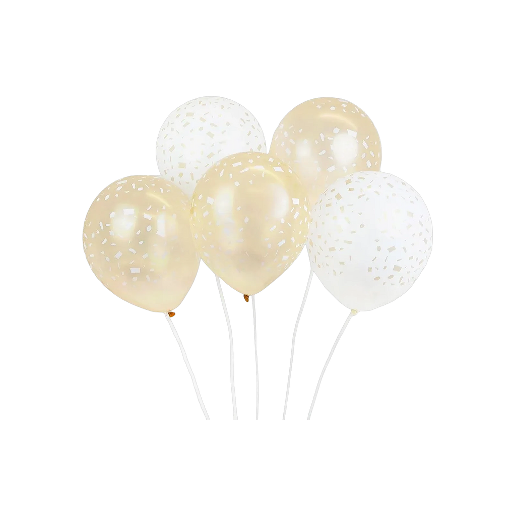 Set Globos Blancos y Dorados Confetti