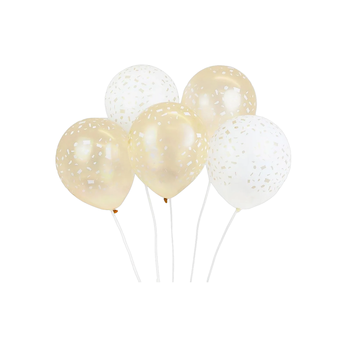 Set Globos Blancos y Dorados Confetti